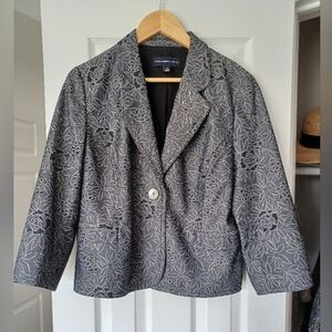 Elegant Floral Blazer - Black & Gray (Size 14)